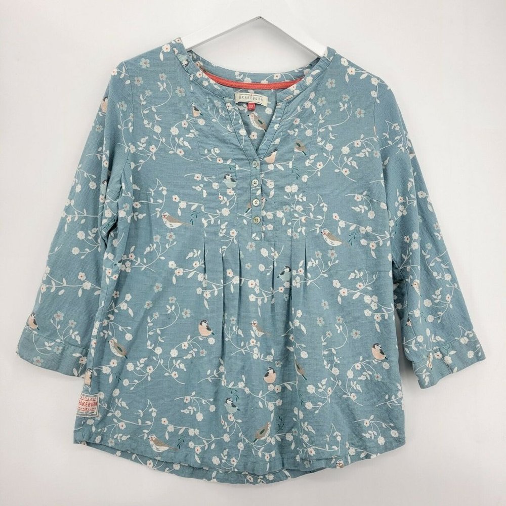 Brakeburn Shirt EU Size 12 (8-10 US)  Blue Bird Novelty Top Linen Ladies Medium